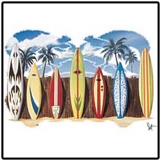 Surfboard lineup Hawaiian t-shirts