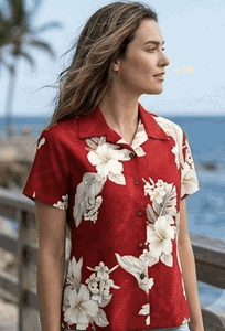 The Luau Ladies Hawaiian Shirts Red
