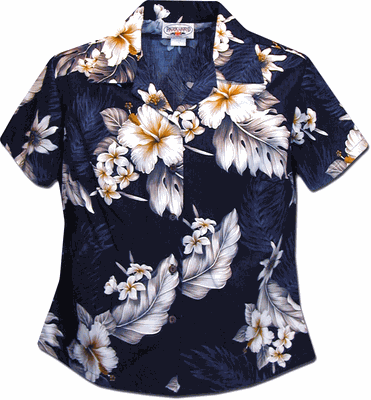 The Luau Ladies Navy Hawaiian Shirts