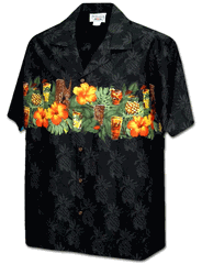 Tiki Tropical Men's Aloha Shrirt 3944Black