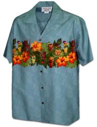Tiki Tropical Men's Aloha Shrirt 3944Blue
