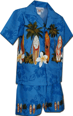 Todder Boys Hawaiian Short Set Blue Surf Up