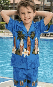 Todder Boys Hawaiian Short Set Blue Surf Up