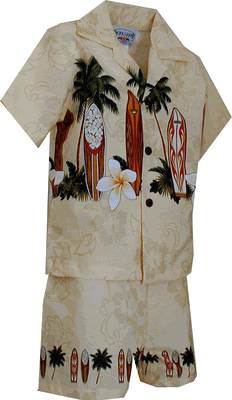 Todder Boys Hawaiian Short Set Cream Surf Up