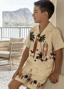 Todder Boys Hawaiian Short Set Cream Surf Up