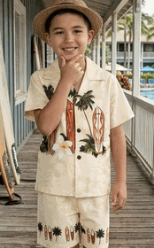 Todder Boys Hawaiian Short Set Cream Surf Up