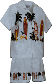 Todder Boys Hawaiian Short Set White Surf Up