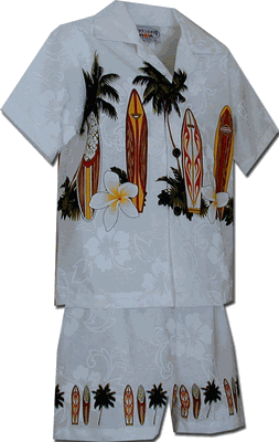 Todder Boys Hawaiian Short Set White Surf Up