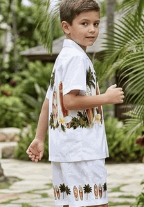 Todder Boys Hawaiian Short Set White Surf Up