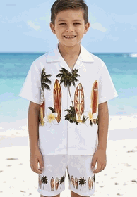 Todder Boys Hawaiian Short Set White Surf Up