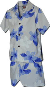 Toddler Boys Hawaiian Clothes Blue Plumerias 