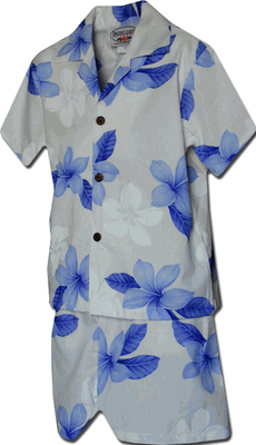 Toddler Boys Hawaiian Clothes Blue Plumerias 