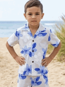 Toddler Boys Hawaiian Clothes Blue Plumerias 