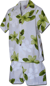 Toddler Boys Hawaiian Clothes Lime Plumerias 