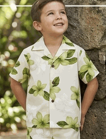 Toddler Boys Hawaiian Clothes Lime Plumerias 