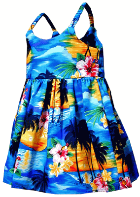 Toddler Hawaiian Dresses Blue Waikiki Sunset