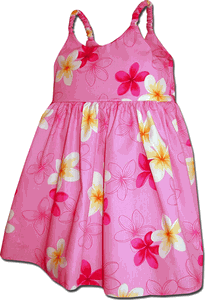 Toddler's Hawaiian Dresses White Plumeria in Pink