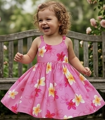 Toddler's Hawaiian Dresses White Plumeria in Pink