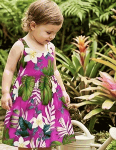 Toddler Tropical Monstera Hawaiian Dresses Pink