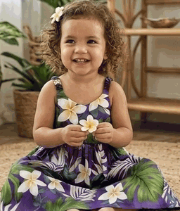 Toddler Tropical Monstera Hawaiian Dresses Purple