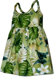Toddler Tropical Monstera Hawaiian Dresses Sage