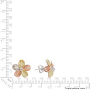 Sterling Silver Tricolor Gold Plated CZ Plumeria Stud Earrings Hawaii