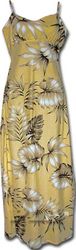 Tropical Aloha Rayon Long Spaghetti Maize Hawaiian Dresses Tropical Aloha Rayon Long Spaghetti Maize Hawaiian Dresses