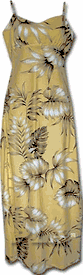 Tropical Aloha Rayon Long Spaghetti Maize Hawaiian Dresses Tropical Aloha Rayon Long Spaghetti Maize Hawaiian Dresses