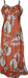 Tropical Aloha Rayon Long Spaghetti Rust Hawaiian Dresses Tropical Aloha Rayon Long Spaghetti Rust Hawaiian Dresses