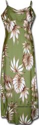 Tropical Aloha Rayon Long Spaghetti Sage Hawaiian Dresses 
