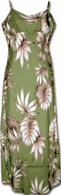 Tropical Aloha Rayon Long Spaghetti Sage Hawaiian Dresses Tropical Aloha Rayon Long Spaghetti Sage Hawaiian Dresses