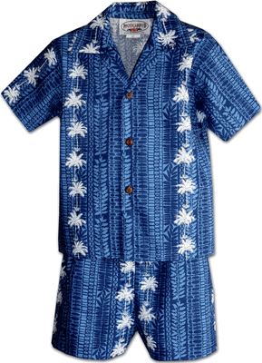 Tropical Boys Outfit Navy Coconut Tree Panels