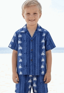 Tropical Boys Outfit Navy Coconut Tree Panels