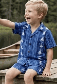 Tropical Boys Outfit Navy Coconut Tree Panels