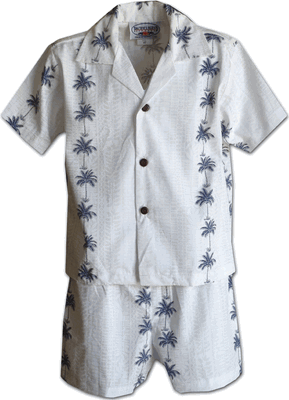 Tropical Boys Outfit White Coconut Tree Panels