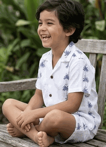 Tropical Boys Outfit White Coconut Tree Panels