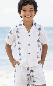 Tropical Boys Outfit White Coconut Tree Panels