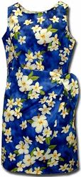 Tropical Clothing Plumeria Garden Blue Sarong Dress (S)