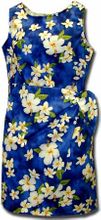 Tropical Clothing Plumeria Garden Blue Sarong Dress (S)