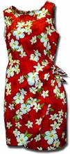 Tropical Clothing Plumeria Garden Red Sarong Dress (S)