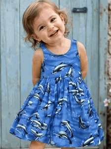 Tropical Dolphins Toddler Girl Cute Dress 3930Blue
