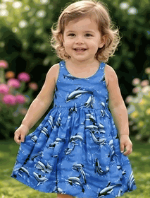 Tropical Dolphins Toddler Girl Cute Dress 3930Blue Tropical Dolphins Toddler Girl Cute Dress 3930Blue