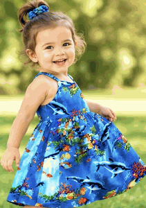 Tropical Fish Toddler Girl Cute Dress 3928Blue