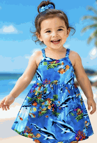 Tropical Fish Toddler Girl Cute Dress 3928Blue Tropical Fish Toddler Girl Cute Dress 3928Blue