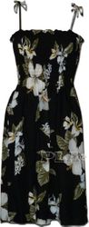 Tropical Fusion Black Rayon Smocked Hawaiian Dress