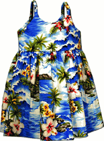 Tropical Girls Dress Waikiki Beach Cute Blue Tropical Girls Dress Waikiki Beach Cute Blue