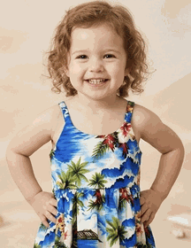 Tropical Girls Dress Waikiki Beach Cute Blue Tropical Girls Dress Waikiki Beach Cute Blue