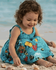 Tropical Girls Outfit Aloha Fish Turquoise Cute Dress