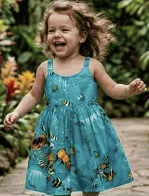 Tropical Girls Outfit Aloha Fish Turquoise Cute Dress Tropical Girls Outfit Aloha Fish Turquoise Cute Dress