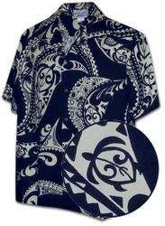 Tropical Hawaiian Tatoo Navy Camp Shirts